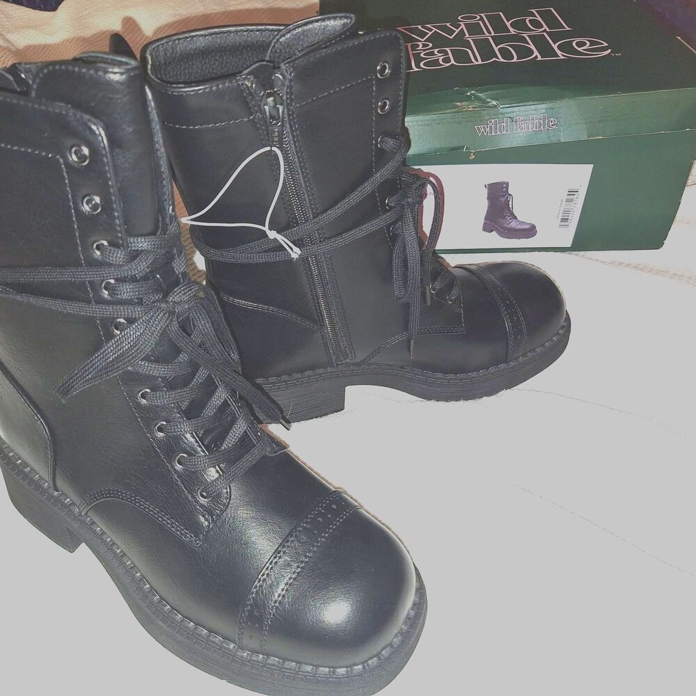 NWB- Size 9.5 Ladies Helga Memory Foam Wild Fable Tall Black Combat Boots